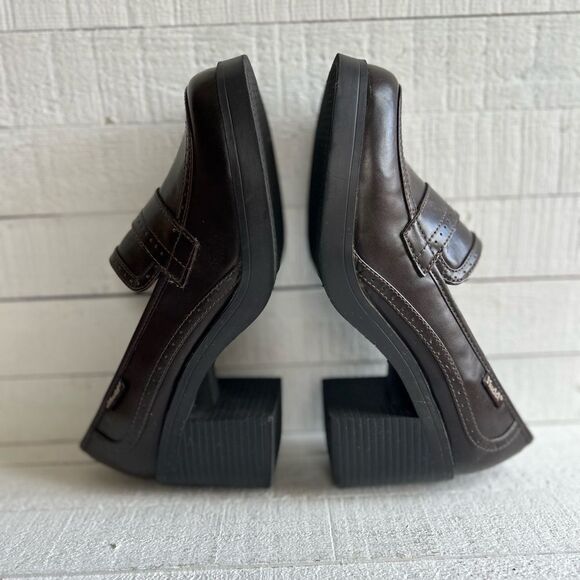 Mudd Kapfer Brown Leather Chunky Heeled Y2K Loafers size 8 - Picture 8 of 10